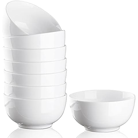 Cibeat 10 Ounce Porcelain Bowls Set 8 Pack Premium White Ceramic Bowls for Cereal, Soup, Salad, Pasta, Prep, Rice, Ice cream, Microwave & Dishwasher Safe Cover