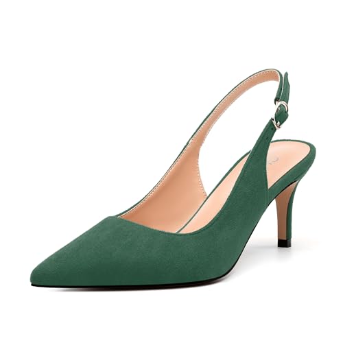 Women's Buckle Slingback Pumps, Pointed Closed Toe Mid Stiletto Heels, Slip On Fashion Solid Suede Working Wedding Dress Shoes for Women