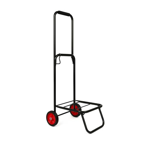 TIENDA EURASIA – Carro Playa | Plegable | con 2 Ruedas Giratorias Color Rojo | Estructura de Aluminio Color Negro | Portasillas | Tubos de Acero | Incluye Goma Elástica de Fijación (31x33x88 cm)