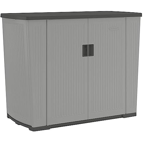 Suncast XL Outdoor Storage Cabinet, 130 Gal, Lockable, Peppercorn Gray