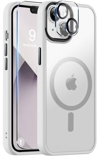 Image of BossKiss Compatible with iPhone 13 Case, [Compatible with Magsafe] [Screen+Camera Protector] Magnetic Translucent Matte Women Men Girl Protective Cover for iPhone 13 6.1 inch, Frosted White