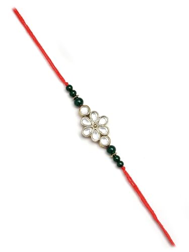 Image of Karatcart Rakhi for Brother Gold-Plated Kundan Rakhi Set of 2 with Roli Chawal