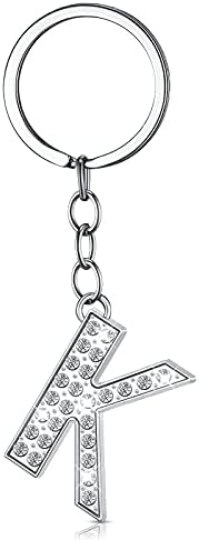 Yaomiao Initial Alphabet Keyring A-Z Letter Rhinestone Key Chain Silver Shiny Alloy Letter Key Ring for Women Men Birthday