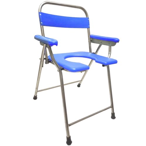 Image of Stainless Steel Toilet Chair, Foldable, Stainless Steel Commode, Bathroom Chair, for Elderly, Disabled and Pregnant Women, Lightweight, Portable, Anti-Skid, Support Upto 100Kg (Blue, Normal)