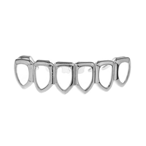 Open Face Grillz Six Tooth Bottom Row Silver Tone Lower Teeth Hip Hop Mouth Grills