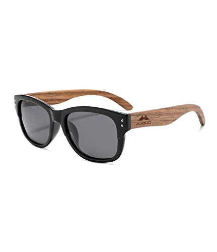 AMEXI Holz Polarisierte Sonnenbrille für Herren und Damen - UV400 Schutz, Rahmen aus Walnuss Holz (Blau11)
