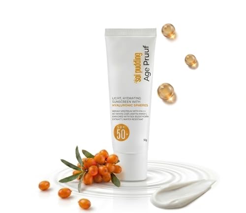 Image of Age Pruuf Deep Hydrating Sunscreen Gel SPF 50 PA+++ | Intense Moisturiser, Broad Spectrum UVA /UVB Protection | Sensitive-Skin Friendly, No White Cast, Water Resistant | Hypoallergenic | Non-Comedogenic | For Dry & Combination Skin | 50 g Pack of 1 | For Men & Women