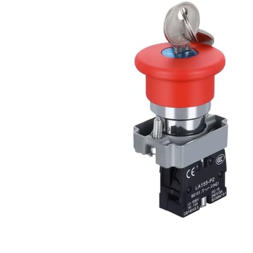 CZKE 1pcs 220V 12V 24V Red Mushroom Cap Emergency Stop Button 22mm 16mm Push Button Switch Momentary Latching 690V10A Switch on Off Switch(BS142 with Key 1NC)