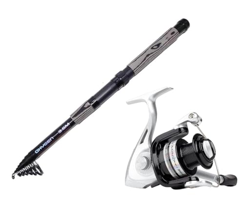 Shakespeare MACH 1 Fishing Combo, 10FT Telescopic Rod with 50FD Spinning Reel and Line, Black/Silver