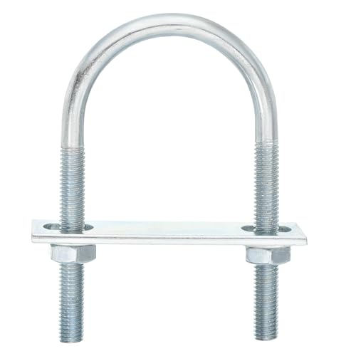 QUARKZMAN 4Pcs Pernos en U Redondos M8, Ancho Interior de 50mm, Longitud de 100mm Perno de Abrazadera en U con Tuercas y Placas, de Acero al Carbono para Reparación Tuberías y Industriale
