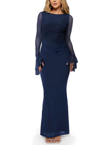 Lrady Womens 2 Piece Sets Long Sleeve Cropped Top Bodycon High Waist Party Maxi Pencil Skirts Long Dress Outfits