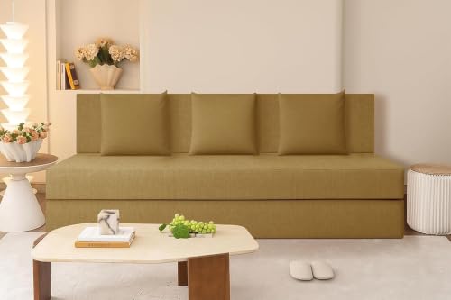 Image of Rosebell Lightweight Easy Three-Person Sofa Cum Bed Jute Fabric-Including Cushion - Size 5' X 6' Feet | Color - Golden | Perfect for Home & Office