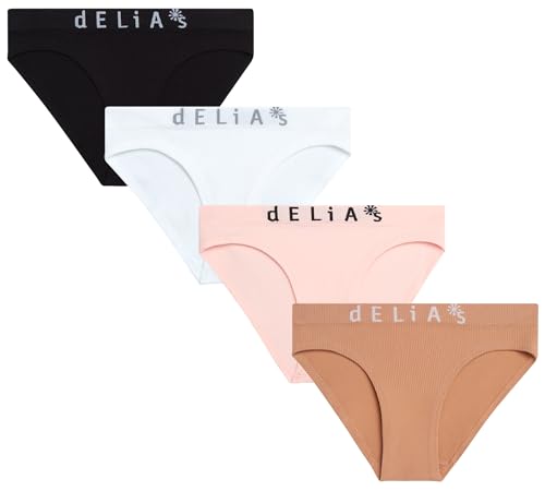 dELiA*s Girls Bikini Underwear - 4 Pack Breathable Soft Seamless Underwear Ribbed Panties for Girls (Sizes 7-16)