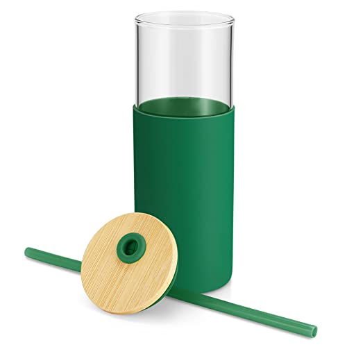 Image of Tronco 24oz Glass Tumbler Glass Water Bottle Straw Silicone Protective Sleeve Bamboo Lid - BPA Free