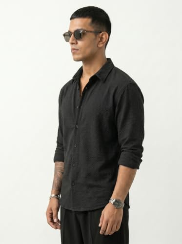Image of Men's Casual Button Down Shirts Long Sleeve Cotton Bland Shirt Fashion Textured Beach Summer Shirt