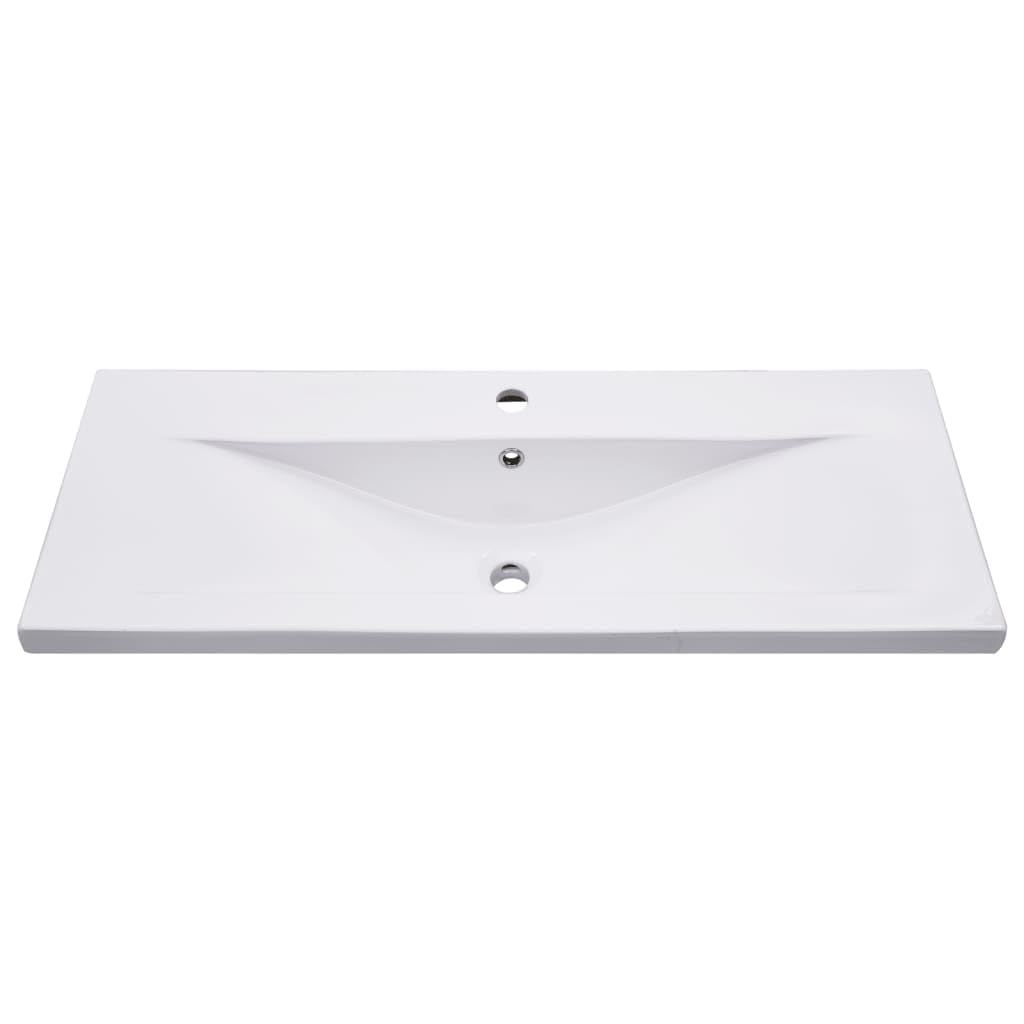 2-częściowy zestaw mebli łazienkowych z szafką pod umywalkę z materiału drewnopochodnego w kolorze dębu sonoma i białej umywalki ceramicznej 100 x 38,5 x 45 cm, zajmuje mało miejsca, wiszące
