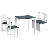 Bellabino Sora Kindersitzgruppe – Kindertisch mit 2 Stühlen und 1 Kindersitzbank aus Holz – Sitzgruppe Kinder Indoor Weiß/Grau – Maltisch und Basteltisch ab 2 Jahren – Spieltisch Kinderzimmer