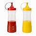 17 oz Squeeze Condiment Bottle Set – 2-Pack Mustard & Ketchup Dispensers by Dependable Industries – Snap Top, BPA-Free, Leak-Proof, Dishwasher Safe – Clear Plastic, Red & Yellow Caps