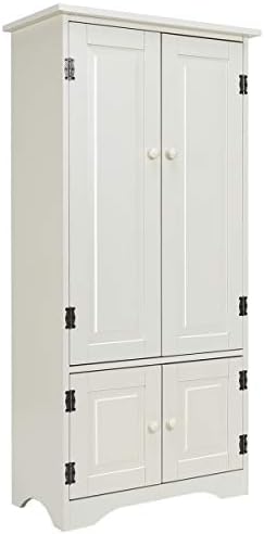 Giantex Accent Floor Storage Cabinet Adjustable Shelves Antique 2-Door Low Floor Cabinet Pantry 24" Lx13 Wx49''H (White)