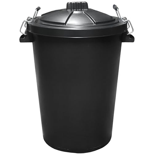 Image of KetoBarrow 80L Extra Large Dustbin with Clip Locking Lid Plastic Dustbin for Home Garden Storage Rubbish Recycling Animal Feed 80 Litre Black