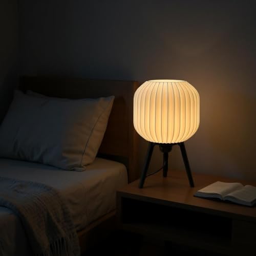 Image of Modern 3D Printed Table Lamp| Bedside Night Lamp | Warm Ambient Light for Bedroom, Living Room, Study Table & HomeDecor | Minimalist LED Desk Lamp for Cozy Lighting (White)