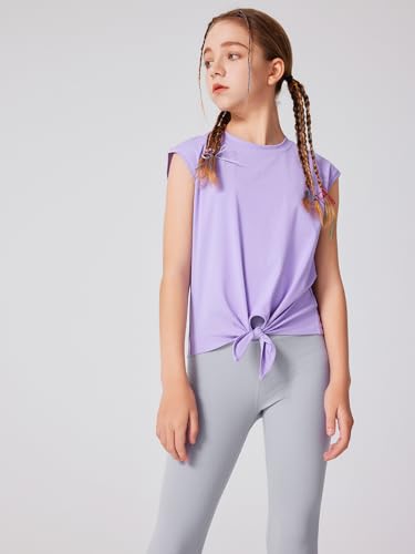 Image of LaBeca Girls T-Shirt Tie Knot Front Tops Summer Shirt Crewneck Cap Sleeve Tee for 4-14 Years