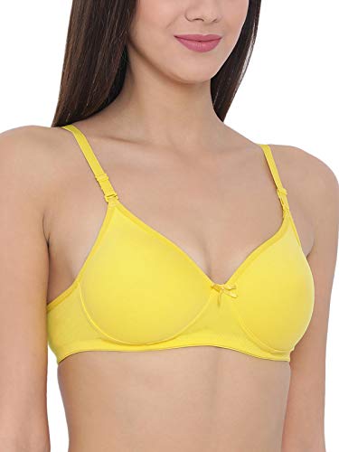 Image of Clovia Women's Cotton Rich Solid Padded Demi Cup Wire Free Push-Up Bra - Light Yellow