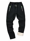 STICKON Men's Fleece Lined Pants Winter Warm Sherpa Sweatpants Active Running Joggers with Zipper Pockets Black (Straight) L