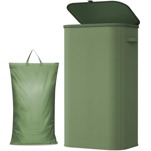 Lifewit Cesto Ropa Sucia, Cesta Ropa Plegable con Bolsa Extraíble y Asa, Cubo Ropa Sucia con Tapa, Laundry Basket para Dormitorio, Baño, Lavandería, Dormitorio, 105 L, Verde