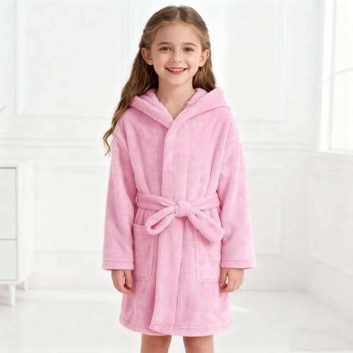 Image of Boys Girls Bathrobes,Toddler Boy Girl Robes,Children's Plush Soft Coral Fleece Hooded Pajamas Sleepwear for Kids