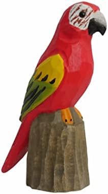 MAGIC WOOD 100% Solid Wood Handcarving and Handpainted 3D Animal Figurine Bird Statue Ornaments Carving Decoration Small Animal Miniature Sculpture Living Room Decoration (Parrot)
