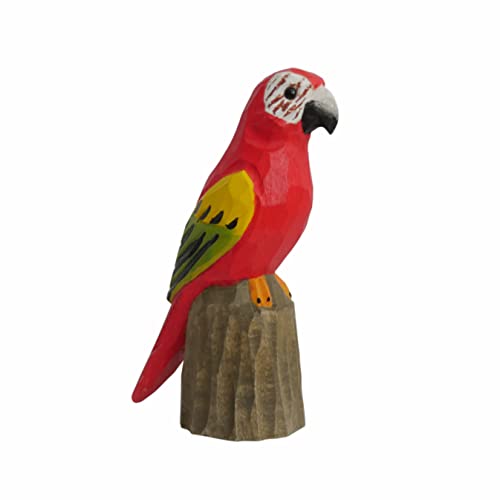 Magic Wood 100% Solid Wood Handcarving And Handpainted 3D Animal Figurine Bird Statue Ornaments Carving Decoration Small Animal Miniature Sculpture Living Room Decoration (Parrot) #TOP30