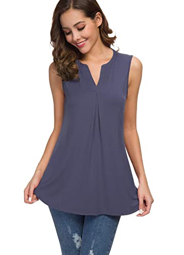Neineiwu Women's Summer Loose Blouse Sleeveless V Neck T Shirts Casual Tops (Purple Gray S) #TOP2