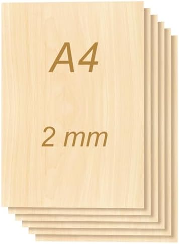 Tocome 2mm A4 Linde Sperrholzplatte 297 x 210 x 2mm Sperrholz Laserfähig 2mm Laser Holz Lindensperrholz (30 Stück)