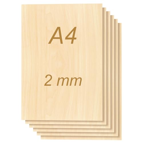 Tocome 2mm A4 Linde Sperrholzplatte 297 x 210 x 2mm Sperrholz Laserfähig 2mm Laser Holz Lindensperrholz (30 Stück)
