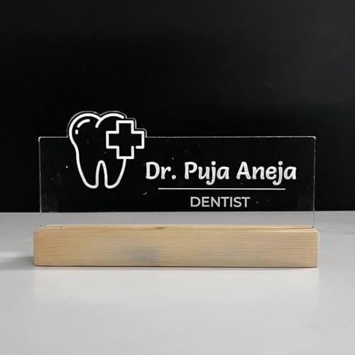 Image of Customized LED Name Plate for Office Desk Table Name Sign Birthday Gift For Dentist Doctor Clinic Medical Store Teacher Pharmacist (10 x 6 inch) (For Dentist)