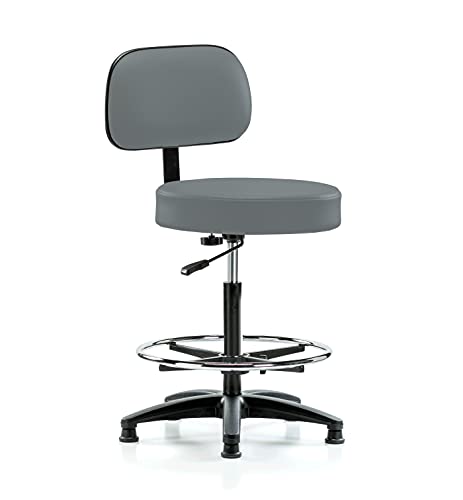 Image of Perch Stationary Walter Height Adjustable Exam Stool with Back and Foot Ring | High Bench Height 25-35 inch | Cinder Fabric