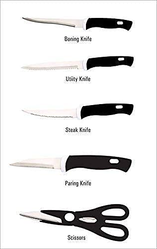 Image of NOBILEA 5-Pieces Wood Kitchen Knife Set with Wooden Block, Beige | Includes Scissors, Knife Holder with Stand, Kitchen Use