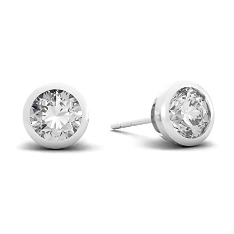 Certified 1.0 Cttw Near Colorless Round Brilliant-Cut Lab Created Diamond 14K White Gold Modern Bezel-Set Stud Earrings Cover