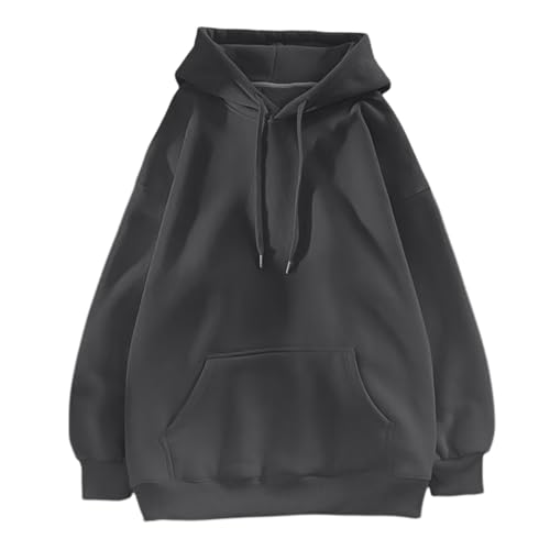 Sweatshirt Damen Oversized Basic Arbeits Arbeitspullover Stretch Vintage Kleidung Slim Fit Baumwolle Kapuzenpullover Gym Herbst Strickpullover Fitness Oversized Sweatshirt (Schwarz,L)