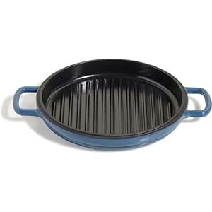 Our Place Cast Iron Hot Grill | Toxin-Free, 10.5″ Round, Enameled Cast Iron Grill Pan | Indoor Serious Searing & Grill Marks | Oven Safe up to 500°F | Easy to Clean & Maintain | Blue Salt