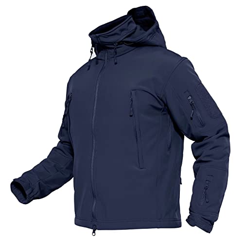 MAGCOMSEN Mens Softshell Jacket, Water Resistant Snow Ski Jacket Fleece Lined Winter Coats for Hiking Outdoor Navy XL