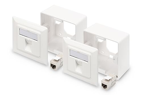 Prise réseau coudée à cadre de montage en saillie et modules Cat6A inclus lot de 2