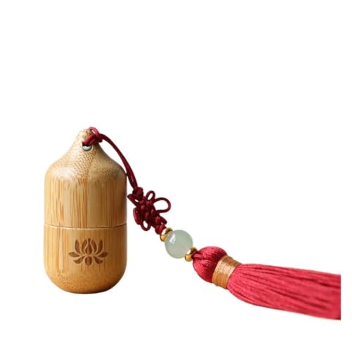 Flacon à bille 3 rouleaux de bambou vides rechargeables 1 ml | Bouteille à bille intérieure en verre, boule en acier inoxydable, pendentif de style ancien(Red-Lotus)