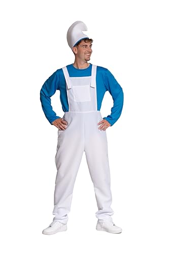 PartyXclusive Partychimp Blaues Schlumpf-Kostüm Zwergen-Kostüm für Herren Schlumpf-Zwerg für Erwachsene komplettes Kostüm 3-teilig Shirt Hose & Kopfbedeckung Größe S bis XL (L)
