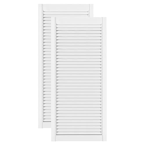 DecoMeister Puerta de Celosia Tipo Persiana Blanca con Marco de Madera Maciza de Pino Frente de Mueble Imprimado con Lamas Listones Abiertos de Dimensiones 494x1100 mm Juego de Dos Piezas