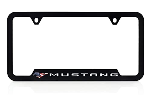 Ford Mustang Wordmark Patriotic UV Printed Black ABS Plastic License Plate Frame Holder