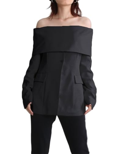 Women Shoulder Blazer Top, Womens Blazers for Work Casual Fashion Off Shoulder Tops,Open-Front Blazer Jacket