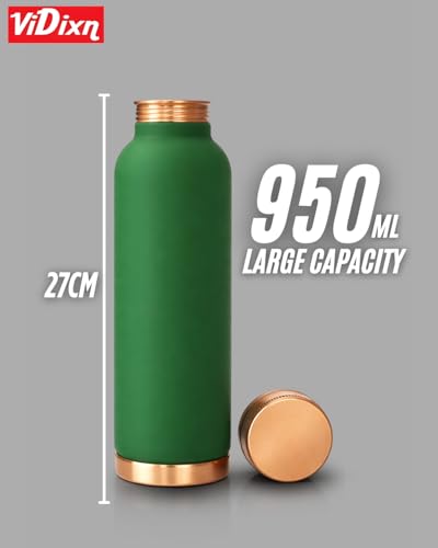 Image of 100% Pure Copper Water Bottle 950ml - Ayurvedic Leak-Proof Copper Bottle for Drinking Water - Handcrafted Mandala Design - BPA-Free & Eco-Friendly - Improves Immunity & Digestion (SEA GREEN)
