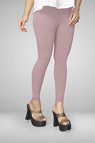 Image of Women's Cotton Skinny Leggings with Ankle Length Solid Pattern Mid Rise and Elastic Closure | Cotton Skinny Leggings for Womens